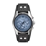 Fossil Reloj para hombre Coachman, movimiento cronógrafo de cuarzo, caja de acero inoxidable plateado de 45mm con correa de piel auténtica, CH2564