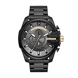 Diesel Reloj para hombre Mega Chief, movimiento cronógrafo de cuarzo, caja de acero negro de 59 mm con correa de acero, DZ4479