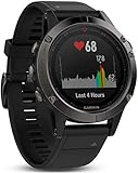 Garmin Fenix 5- Reloj multideporte, con GPS y medidor de frecuencia cardiaca, lente de cristal y bisel de acero inoxidable, 47 mm, cinta negra