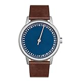 Lenta redonda 13 – piel marrón oscuro, carcasa de plata, esfera azul