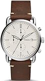 Fossil Reloj Commuter para hombre, movimiento cronógrafo de cuarzo, caja plateada de acero inoxidable de 42mm con correa de piel, FS5402