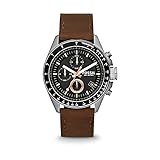 Fossil Reloj para Hombre Decker, movimiento Cronógrafo Cuarzo, 44mm Plata / Acero Caja de acero con correa de piel, CH2885