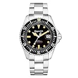 Gigandet Reloj de Hombre Automático Sea Ground Vintage Reloj de Buceo Analógico Correa de Acero Negro Plata G2-007