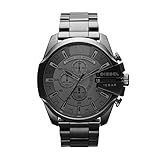 Diesel Reloj para hombre Mega Chief, movimiento cronógrafo de cuarzo, caja de acero inoxidable Gunmetal de 59 mm con correa de acero inoxidable, DZ4282