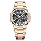 SAPPHERO - Reloj de pulsera de silicona impermeable 5ATM - Movimiento de cuarzo japonés - Caja de acero inoxidable - Diseño deportivo y casual - Reloj de negocios para hombre, Oro Rosa/Negro Diales