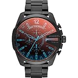 Diesel Reloj para hombre Mega Chief, movimiento cronógrafo, caja de acero inoxidable negro de 59 mm con correa de acero inoxidable, DZ4318