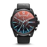 Diesel Reloj para hombre Mega Chief, movimiento cronógrafo, caja de acero negro de 59mm con correa de piel, DZ4323