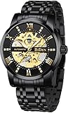 Relojes Hombre Reloj Mecánico Automático Impermeable Relojes de Pulsera de Acero Inoxidable Negro Luminosos Analógico Relojes