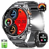 Reloj Inteligente Hombre Militar con 1000mAH/LED Linterna, 1.91”AMOLED Smartwatch Hombre con Llamadas, 5 ATM Impermeable/110+ Modos Deportivos/SpO2/Pulsómetro/Sueño, Pulsera Actividad para Android iOS