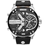 Diesel Reloj para hombre Mr Daddy 2.0, movimiento multifunción, caja de acero inoxidable plateado de 57 mm con correa de piel, DZ7313