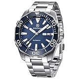 BERSIGAR BG-1617 Relojes automáticos de los Mejores Hombres - Reloj de Negocios Informal con Esfera Azul Impermeable para Hombres de Acero Inoxidable
