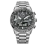 Citizen Promaster Sky Pilot JV2006-55H – Reloj Hombre Eco-Drive U830 Multifunción, Acero Inoxidable, Esfera Gris, 20 ATM